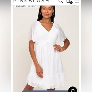 Pinkblush White Swiss Dot Smocked Maternity Dress